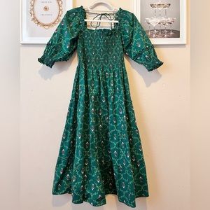 Hill House Green Floral Midi Dress